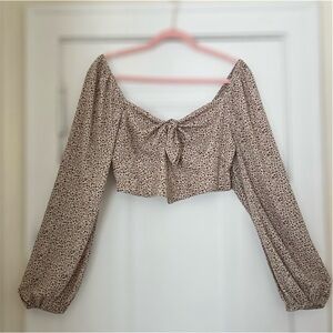 Cotton Candy LA Floral Sz L Romantic Boho Cottagecore Balloon Sleeve Cropped Top